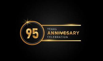 Celebración del aniversario de 95 años de color dorado y plateado con anillo circular para evento de celebración, boda, tarjeta de felicitación e invitación aislada en fondo negro vector