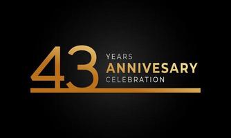 43 Year Anniversary Celebration Logotype with Single Line Golden and Silver Color for Celebration Event, Wedding, Greeting card, and Invitation Isolated on Black Background vector