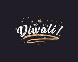 feliz tarjeta de felicitación del festival diwali. hermosa tarjeta de felicitación rayado caligrafía estrellas doradas. vector aislado de fondo negro con letras de pincel modernas manuscritas