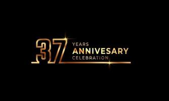 37 Year Anniversary Celebration Logotype with Golden Colored Font Numbers Made of One Connected Line for Celebration Event, Wedding, Greeting card, and Invitation Isolated on Dark Background vector