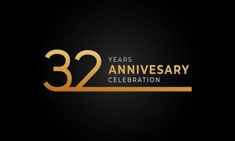 32 Year Anniversary Celebration Logotype with Single Line Golden and Silver Color for Celebration Event, Wedding, Greeting card, and Invitation Isolated on Black Background vector