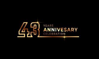 43 Year Anniversary Celebration Logotype with Golden Colored Font Numbers Made of One Connected Line for Celebration Event, Wedding, Greeting card, and Invitation Isolated on Dark Background vector