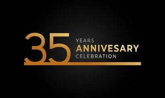 Logotipo de celebración de aniversario de 35 años con color dorado y plateado de una sola línea para evento de celebración, boda, tarjeta de saludo e invitación aislado en fondo negro
