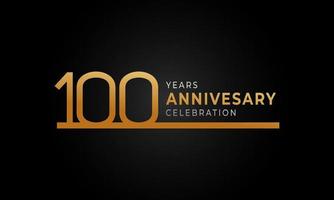 Logotipo de celebración del aniversario de 100 años con una sola línea de color dorado y plateado para eventos de celebración, bodas, tarjetas de felicitación e invitaciones aisladas en fondo negro vector