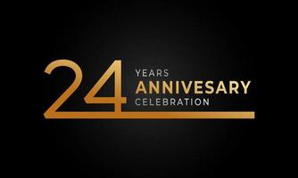 24 Year Anniversary Celebration Logotype with Single Line Golden and Silver Color for Celebration Event, Wedding, Greeting card, and Invitation Isolated on Black Background vector