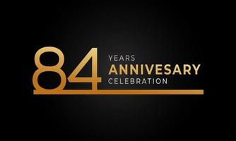 84 Year Anniversary Celebration Logotype with Single Line Golden and Silver Color for Celebration Event, Wedding, Greeting card, and Invitation Isolated on Black Background vector