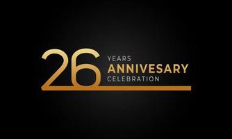 26 Year Anniversary Celebration Logotype with Single Line Golden and Silver Color for Celebration Event, Wedding, Greeting card, and Invitation Isolated on Black Background vector