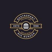 Hamburguesa de empanada de ternera con placa retro vintage para inspiración en el diseño del logotipo del restaurante de comida rápida vector