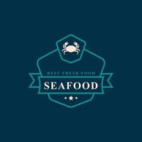 Vintage Retro Badge Seafood Fish Market and Restaurant Emblem Template Silhouettes Typography Logo Design vector