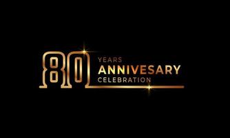 80 Year Anniversary Celebration Logotype with Golden Colored Font Numbers Made of One Connected Line for Celebration Event, Wedding, Greeting card, and Invitation Isolated on Dark Background vector