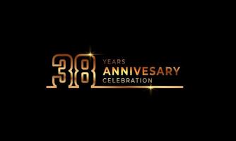 38 Year Anniversary Celebration Logotype with Golden Colored Font Numbers Made of One Connected Line for Celebration Event, Wedding, Greeting card, and Invitation Isolated on Dark Background vector