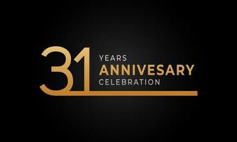 Logotipo de celebración de aniversario de 31 años con color dorado y plateado de una sola línea para evento de celebración, boda, tarjeta de saludo e invitación aislado en fondo negro vector