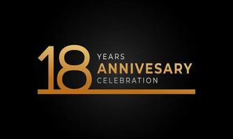 18 Year Anniversary Celebration Logotype with Single Line Golden and Silver Color for Celebration Event, Wedding, Greeting card, and Invitation Isolated on Black Background vector