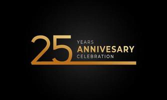 Logotipo de celebración de aniversario de 25 años con una sola línea de color dorado y plateado para evento de celebración, boda, tarjeta de felicitación e invitación aislada en fondo negro vector