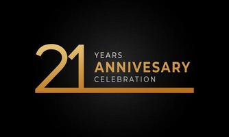 21 Year Anniversary Celebration Logotype with Single Line Golden and Silver Color for Celebration Event, Wedding, Greeting card, and Invitation Isolated on Black Background vector