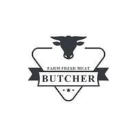 ilustración de vector de carnicería retro vintage buena para insignias de granja o restaurante con siluetas de animales y carne tipografía emblemas diseño de logotipo