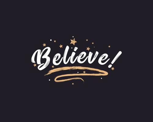 Believe greeting card. Beautiful greeting card scratched calligraphy gold  stars. Handwritten modern brush lettering black background isolated vector  6814546 Vector Art at Vecteezy