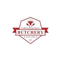 Vintage Retro Butcher shop Vector Illustration Good for Farm or Restaurant Badges with Animals and Meat Silhouettes Typography Emblems Logo Design