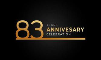 83 Year Anniversary Celebration Logotype with Single Line Golden and Silver Color for Celebration Event, Wedding, Greeting card, and Invitation Isolated on Black Background vector