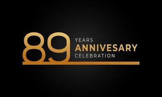 89 Year Anniversary Celebration Logotype with Single Line Golden and Silver Color for Celebration Event, Wedding, Greeting card, and Invitation Isolated on Black Background vector