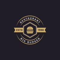 Hamburguesa de empanada de ternera con placa retro vintage para inspiración en el diseño del logotipo del restaurante de comida rápida vector