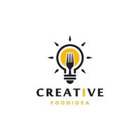 Creative Light Bulb Fork Sun Fried Egg Breakfast Restaurant Logo Vector Template Element