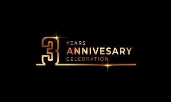 3 Year Anniversary Celebration Logotype with Golden Colored Font Numbers Made of One Connected Line for Celebration Event, Wedding, Greeting card, and Invitation Isolated on Dark Background vector