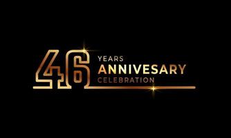 46 Year Anniversary Celebration Logotype with Golden Colored Font Numbers Made of One Connected Line for Celebration Event, Wedding, Greeting card, and Invitation Isolated on Dark Background vector