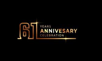 61 Year Anniversary Celebration Logotype with Golden Colored Font Numbers Made of One Connected Line for Celebration Event, Wedding, Greeting card, and Invitation Isolated on Dark Background vector