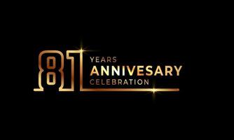 81 Year Anniversary Celebration Logotype with Golden Colored Font Numbers Made of One Connected Line for Celebration Event, Wedding, Greeting card, and Invitation Isolated on Dark Background vector