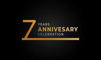 7 Year Anniversary Celebration Logotype with Single Line Golden and Silver Color for Celebration Event, Wedding, Greeting card, and Invitation Isolated on Black Background vector