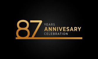 87 Year Anniversary Celebration Logotype with Single Line Golden and Silver Color for Celebration Event, Wedding, Greeting card, and Invitation Isolated on Black Background vector