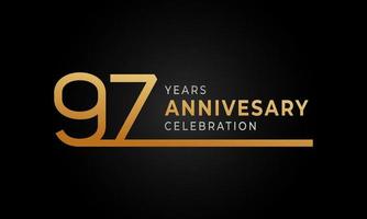 97 Year Anniversary Celebration Logotype with Single Line Golden and Silver Color for Celebration Event, Wedding, Greeting card, and Invitation Isolated on Black Background vector