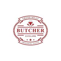 Vintage Retro Butcher shop Vector Illustration Good for Farm or Restaurant Badges with Animals and Meat Silhouettes Typography Emblems Logo Design