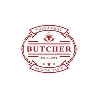 Vintage Retro Butcher shop Vector Illustration Good for Farm or Restaurant Badges with Animals and Meat Silhouettes Typography Emblems Logo Design