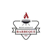 Vintage Retro Badge Grill Restaurant Design Logotype Label Fire flame Logo Vector Design Inspiration