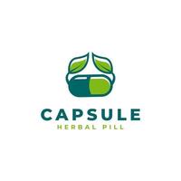 Herbal Capsule Pill Leaf Medicine Drug Logo Vector Design Inspiration