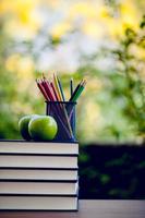 Educational equipment, boards and books Education concept With copy space photo