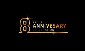 8 Year Anniversary Celebration Logotype with Golden Colored Font Numbers Made of One Connected Line for Celebration Event, Wedding, Greeting card, and Invitation Isolated on Dark Background vector