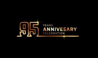 95 Year Anniversary Celebration Logotype with Golden Colored Font Numbers Made of One Connected Line for Celebration Event, Wedding, Greeting card, and Invitation Isolated on Dark Background vector