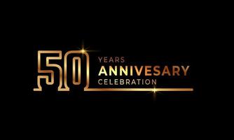 50 Year Anniversary Celebration Logotype with Golden Colored Font Numbers Made of One Connected Line for Celebration Event, Wedding, Greeting card, and Invitation Isolated on Dark Background vector