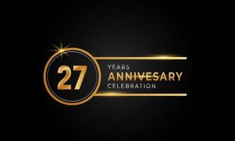 Celebración de 27 años de color dorado y plateado con anillo circular para evento de celebración, boda, tarjeta de felicitación e invitación aislada en fondo negro vector