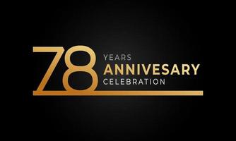 78 Year Anniversary Celebration Logotype with Single Line Golden and Silver Color for Celebration Event, Wedding, Greeting card, and Invitation Isolated on Black Background vector