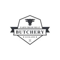 Vintage Retro Butcher shop Vector Illustration Good for Farm or Restaurant Badges with Animals and Meat Silhouettes Typography Emblems Logo Design
