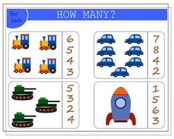 Children's math game, count how many of them. children's toys vector