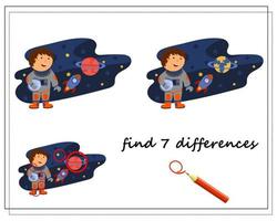 A logic game for kids find the differences, an astronaut in space. vector