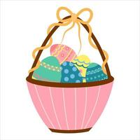 easter basket with colored eggs, vector