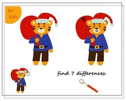 A logical game for children. Find the differences. Tiger with a bag of gifts vector