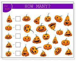 math game for kids count how many of them, pumpkins, vector