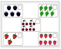 juego de matemáticas para niños cuenta cuántos de ellos hay. cuenta cuantas bayas son frambuesas vector